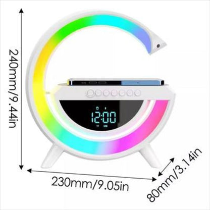 Lampara Parlante G Mesa Luz LED Carga Inalambrica App Bluetooth Reloj